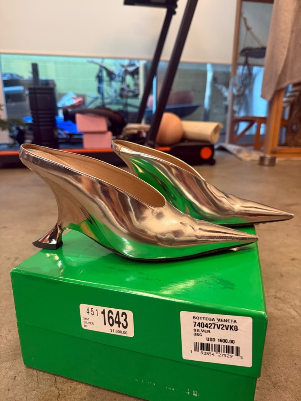 Bottega Veneta Rocket metallic leather mules Silver wedge 38